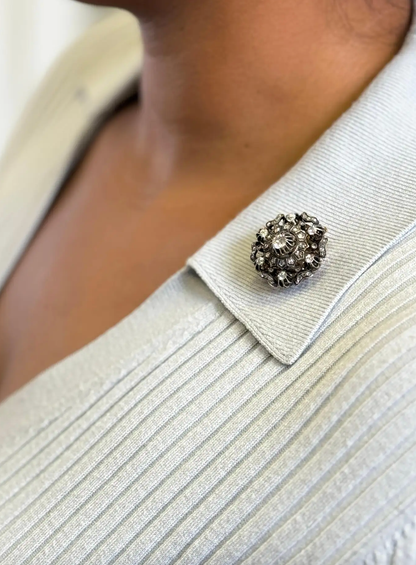 Victorian Old Mine Cut Diamond Silver on Gold Round Cluster Antique Brooch