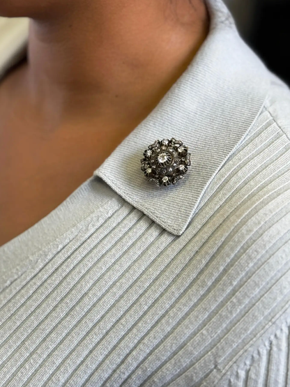 Victorian Old Mine Cut Diamond Silver on Gold Round Cluster Antique Brooch