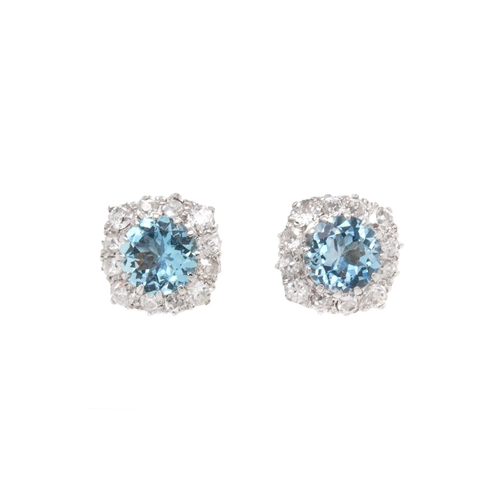 2.17 Carat Aquamarine and Diamond Cluster Stud Earrings in Palladium