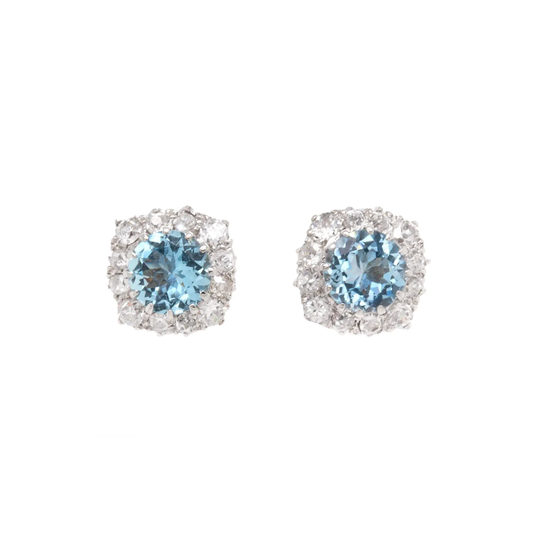 2.17 Carat Aquamarine and Diamond Cluster Stud Earrings in Palladium