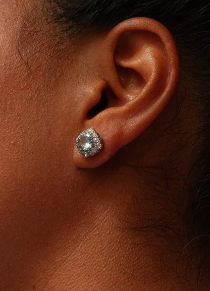 2.17 Carat Aquamarine and Diamond Cluster Stud Earrings in Palladium