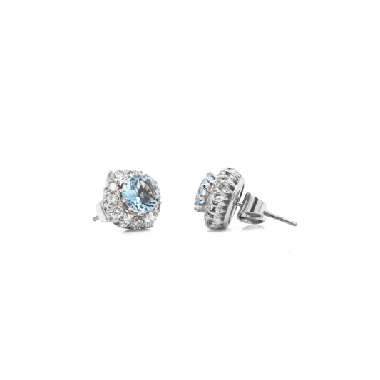 2.17 Carat Aquamarine and Diamond Cluster Stud Earrings in Palladium