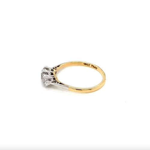 Antique Old Cut Diamond 18 Carat Yellow Gold and Platinum Three-Stone Ring