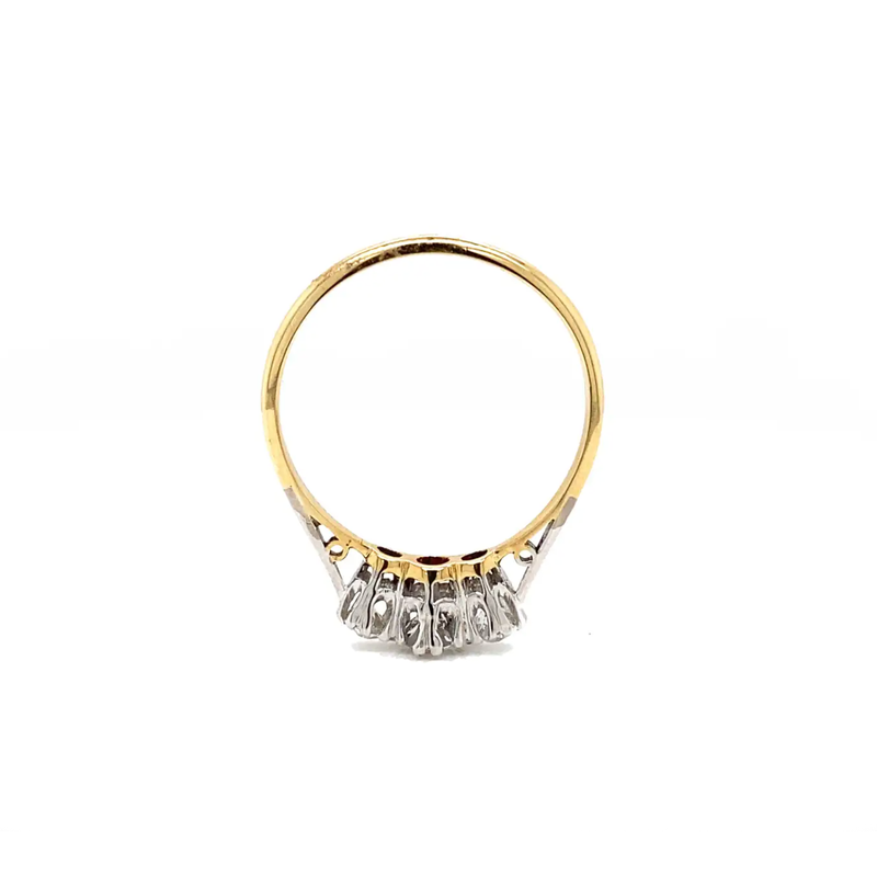Antique Old Cut Diamond 18 Carat Yellow Gold and Platinum Three-Stone Ring