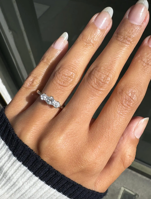 Antique Old Cut Diamond 18 Carat Yellow Gold and Platinum Three-Stone Ring