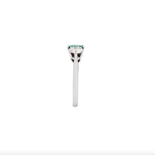 Antique 0.95 Carat Emerald and Diamond Three Stone Platinum Ring