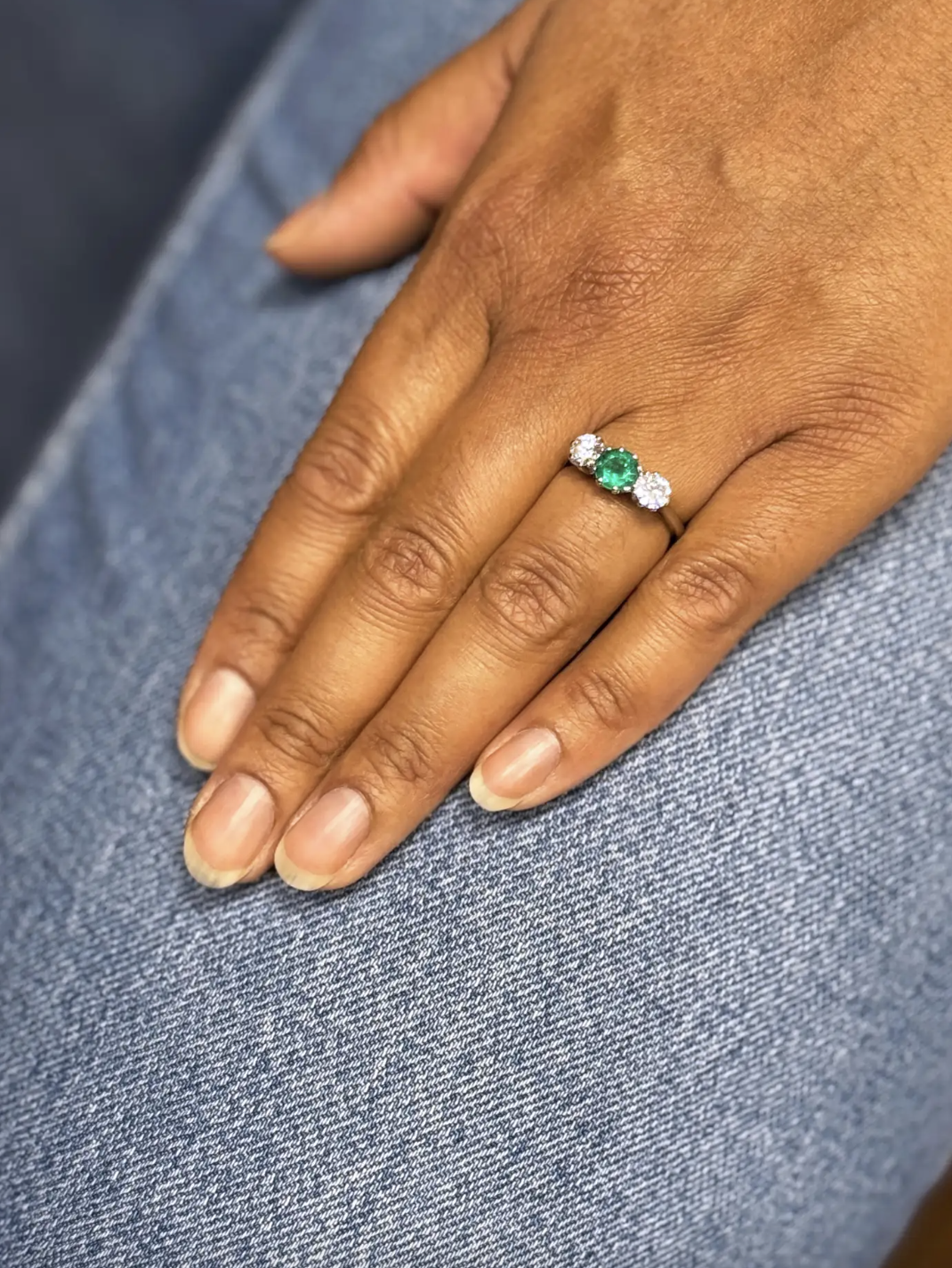 antique emerald and diamond ring   sized to a UK 'O 1/2', US 7 1/2. Can be altered