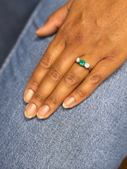 antique emerald and diamond ring   sized to a UK 'O 1/2', US 7 1/2. Can be altered