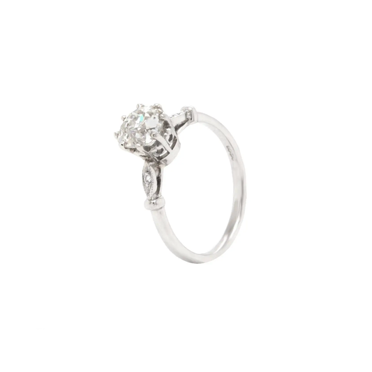 1.28ct Old Mine Cut Diamond Platinum Engagement Ring