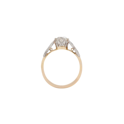 side view of antique white gold and platinum engagement ring. 