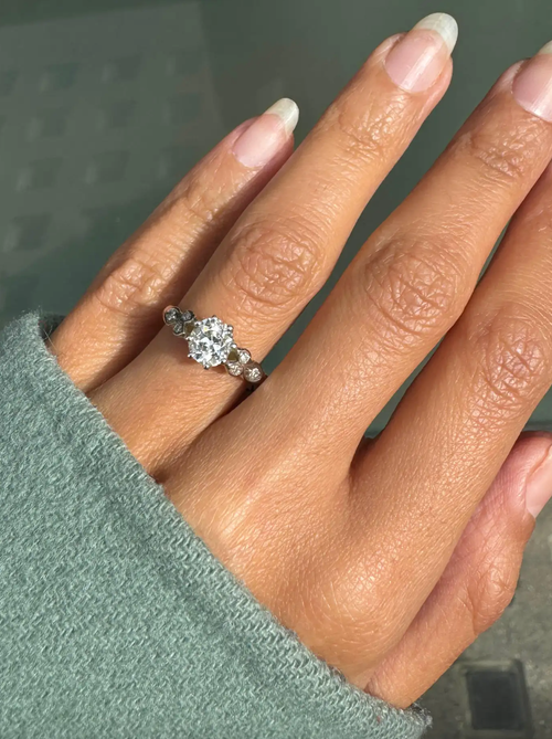 Antique 1.02ct Old Mine Cut Diamond 18K White Gold & Platinum Engagement Ring