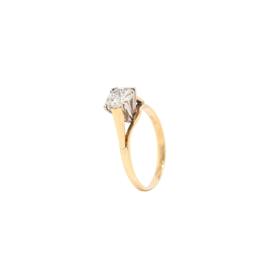 O.69 Carat Diamond and 18 Carat Yellow and White Gold Solitaire Engagement Ring