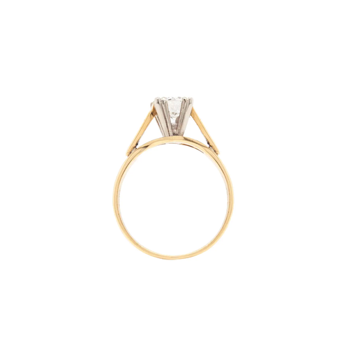 O.69 Carat Diamond and 18 Carat Yellow and White Gold Solitaire Engagement Ring