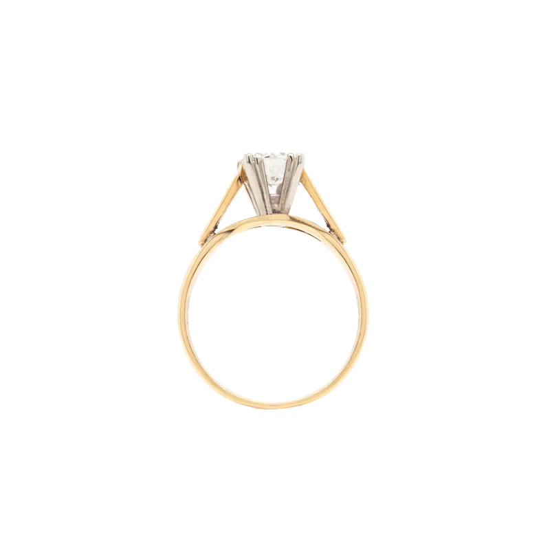 O.69 Carat Diamond and 18 Carat Yellow and White Gold Solitaire Engagement Ring