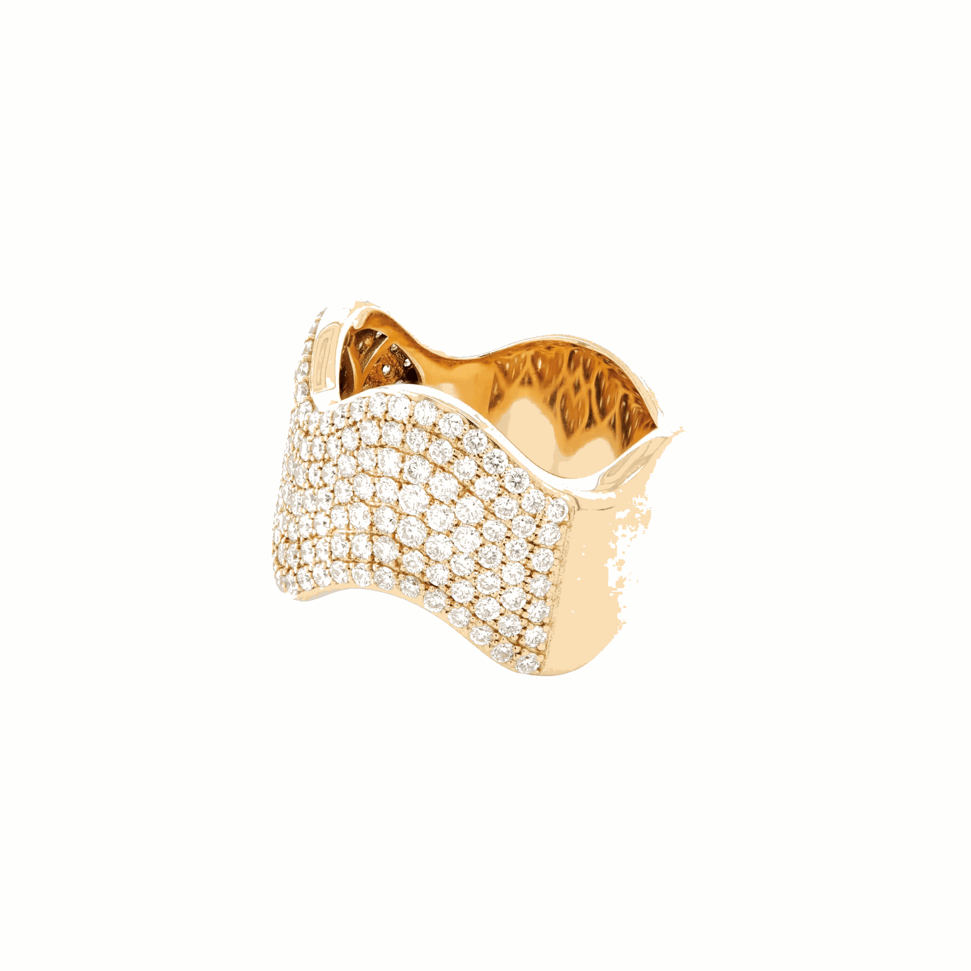 Pavé Diamond and 18 Carat Yellow Gold Wave Style Wide Band Ring