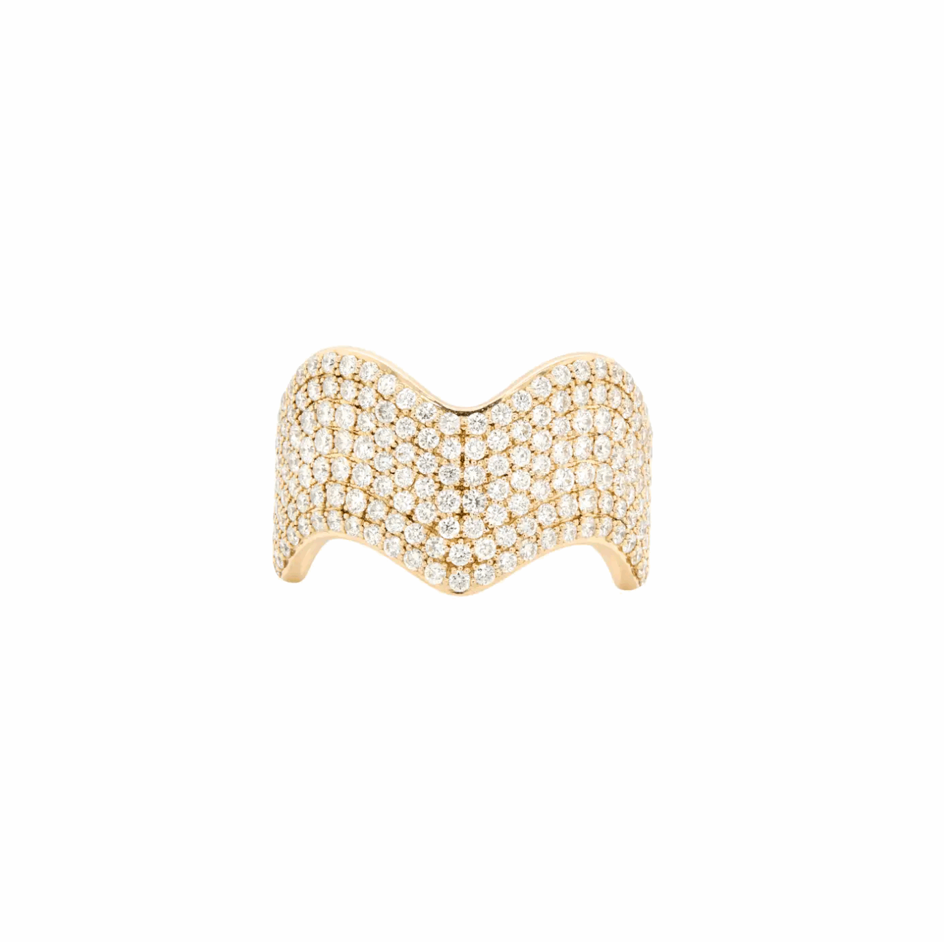 Pavé Diamond and 18 Carat Yellow Gold Wave Style Wide Band Ring