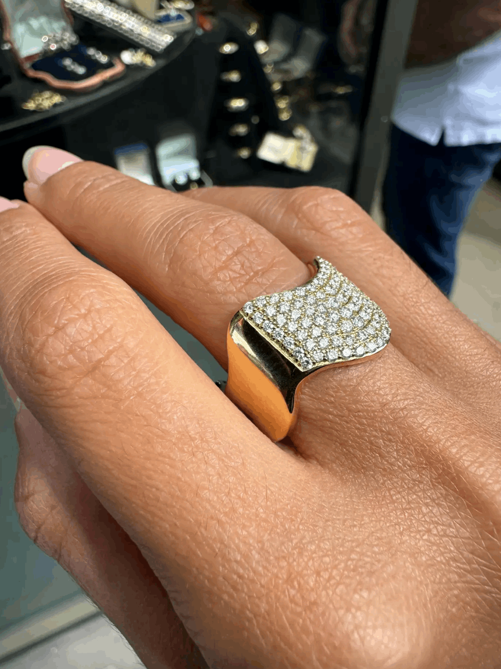 Pavé Diamond and 18 Carat Yellow Gold Wave Style Wide Band Ring