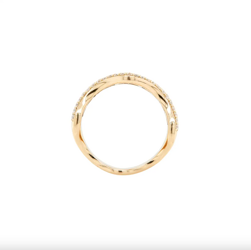 Pavé Diamond and 18 Carat Yellow Gold Wave Style Wide Band Ring