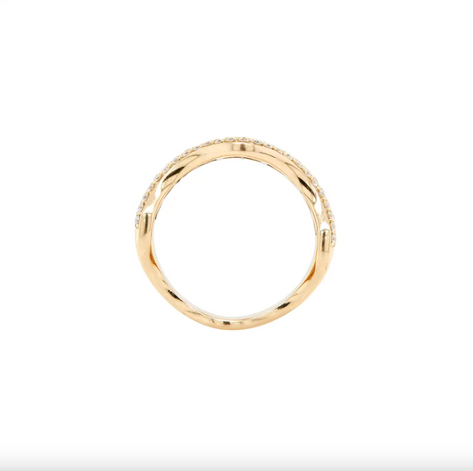 Pavé Diamond and 18 Carat Yellow Gold Wave Style Wide Band Ring