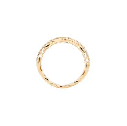 Pavé Diamond and 18 Carat Yellow Gold Wave Style Wide Band Ring