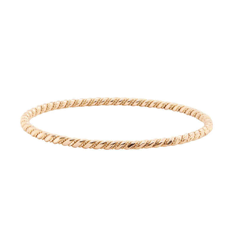 Vintage Set of Seven Smooth & Twisted Rope Bangle Bracelets in 18K Rose Gold