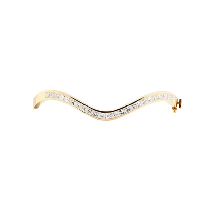 Princess Cut Diamond and 18 Carat Yellow Gold Thin Wave Bangle Bracelet