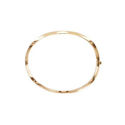 Princess Cut Diamond and 18 Carat Yellow Gold Thin Wave Bangle Bracelet