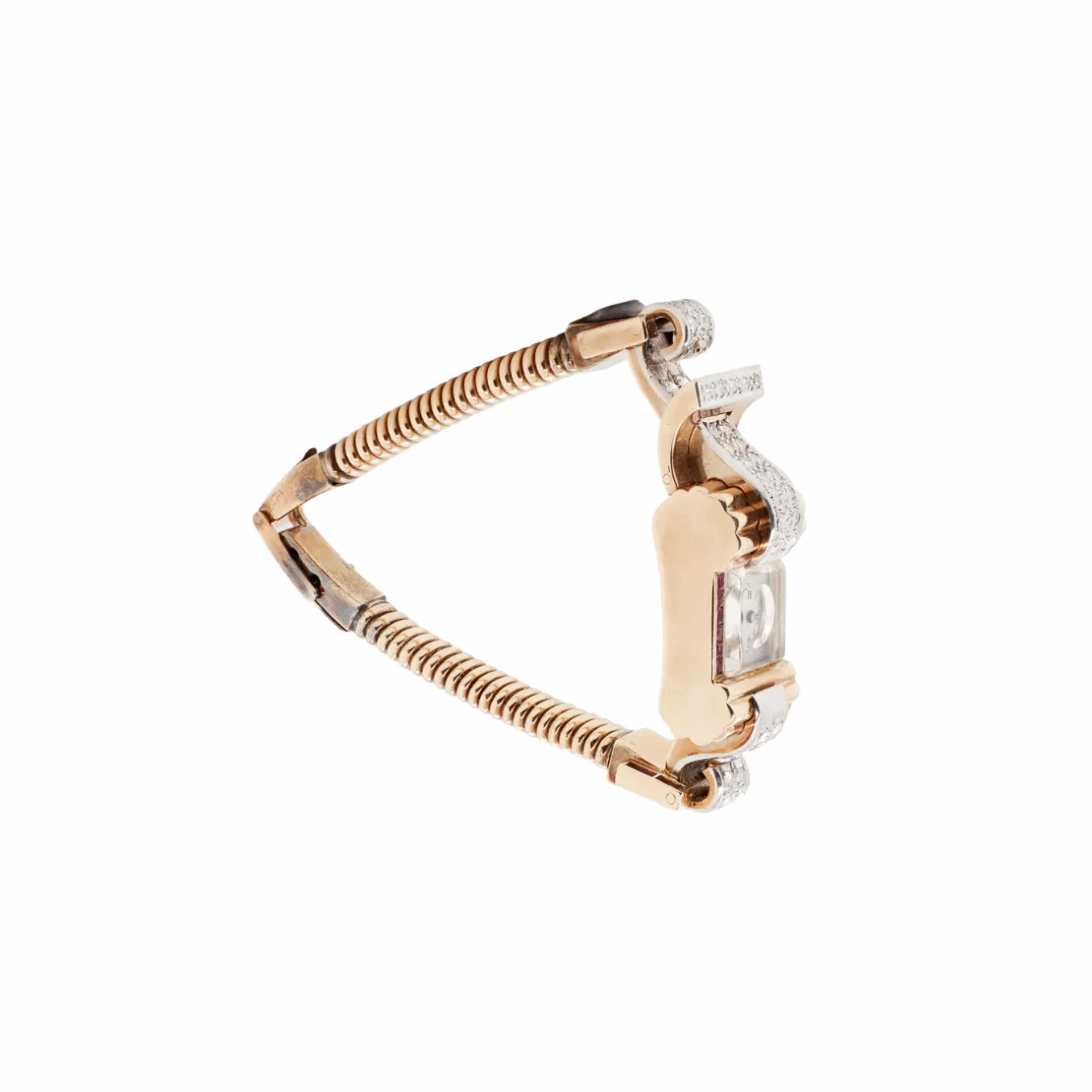 Vintage Ruby and Diamond 9 Carat Gold Retro Cocktail Wristwatch, circa 1950s