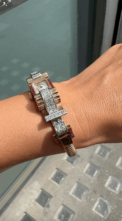 Vintage Ruby and Diamond 9 Carat Gold Retro Cocktail Wristwatch, circa 1950s