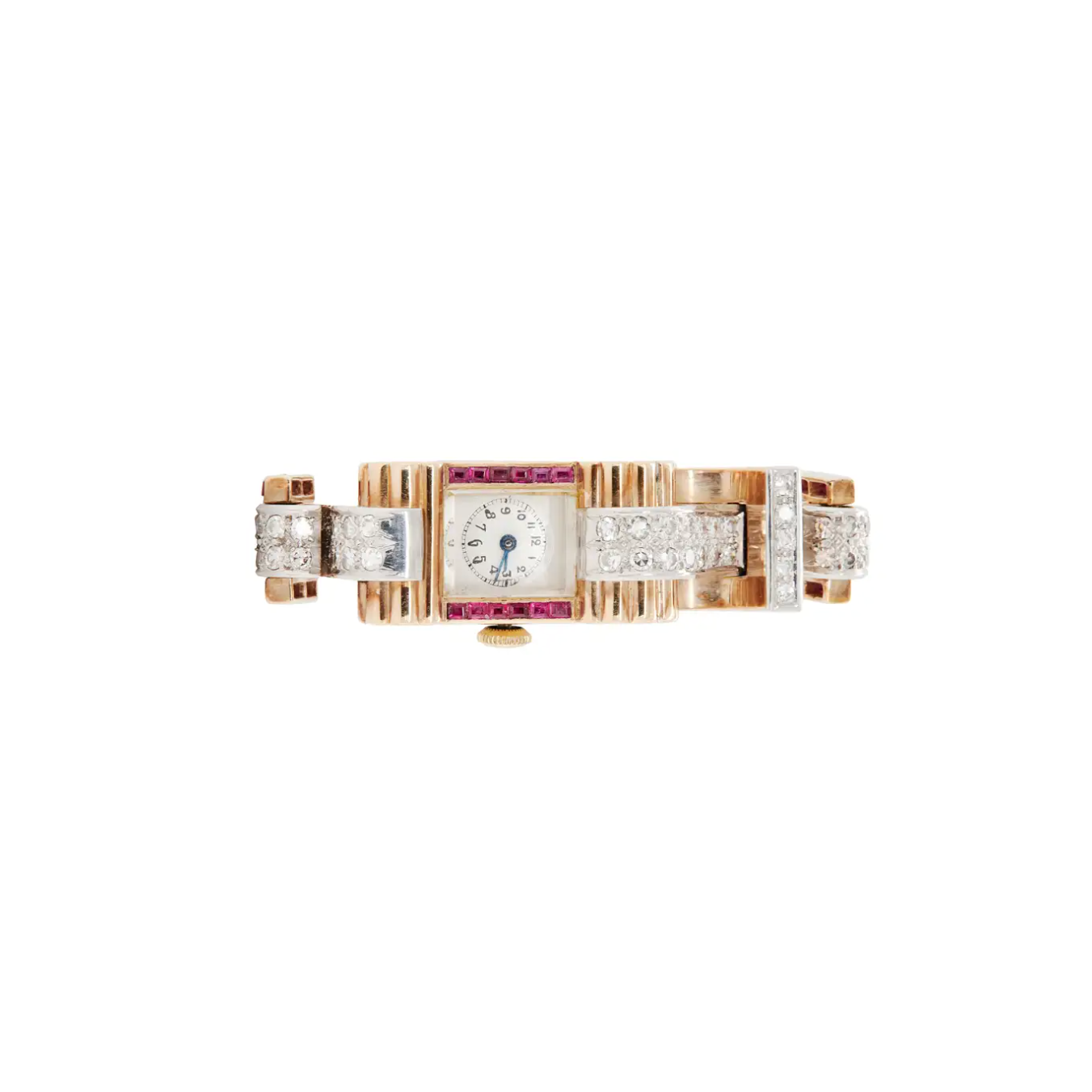 Vintage Ruby and Diamond 9 Carat Gold Retro Cocktail Wristwatch, circa 1950s