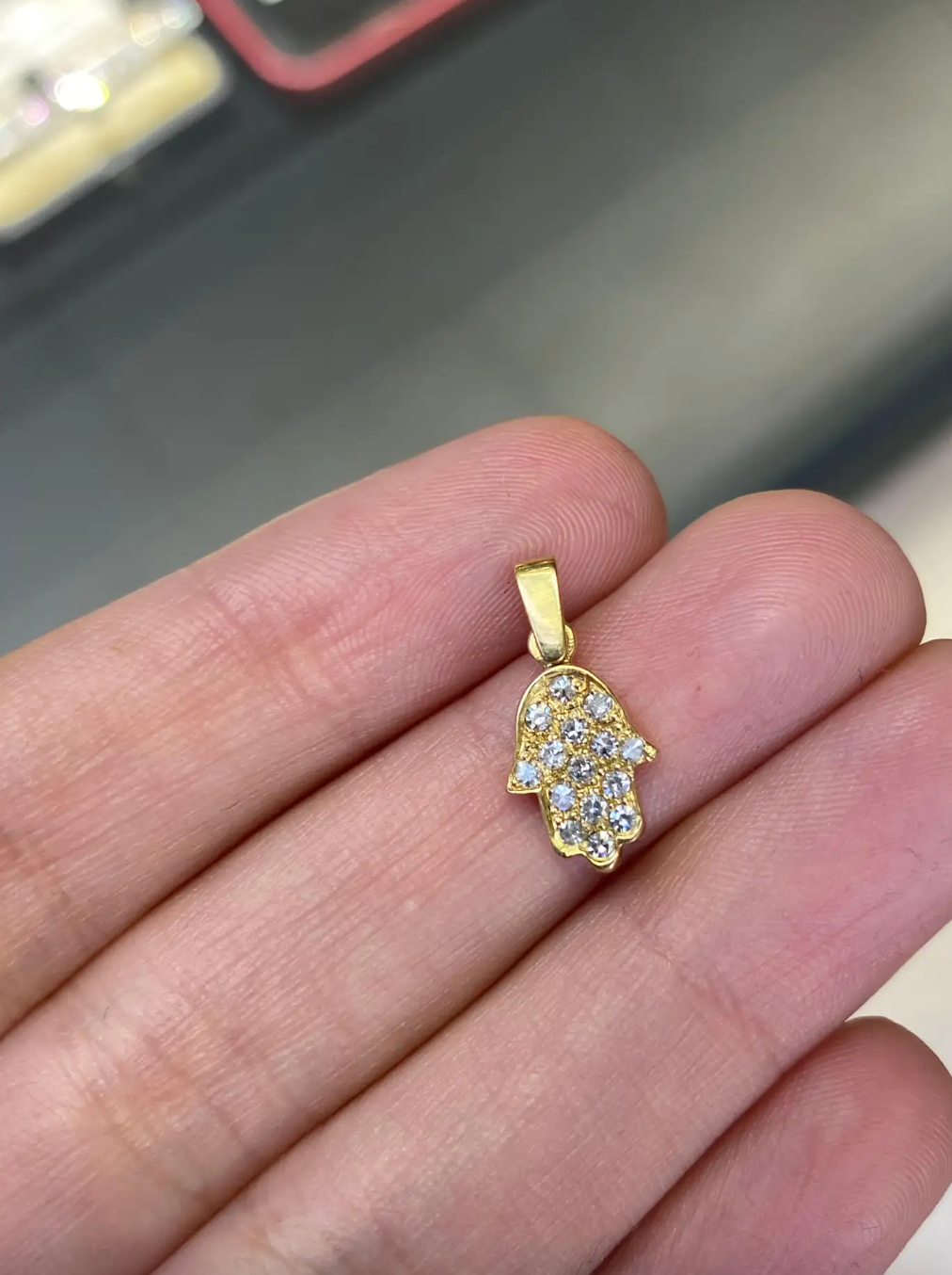 Diamond and 18 Carat Yellow Gold Hamsa Hand Pendant