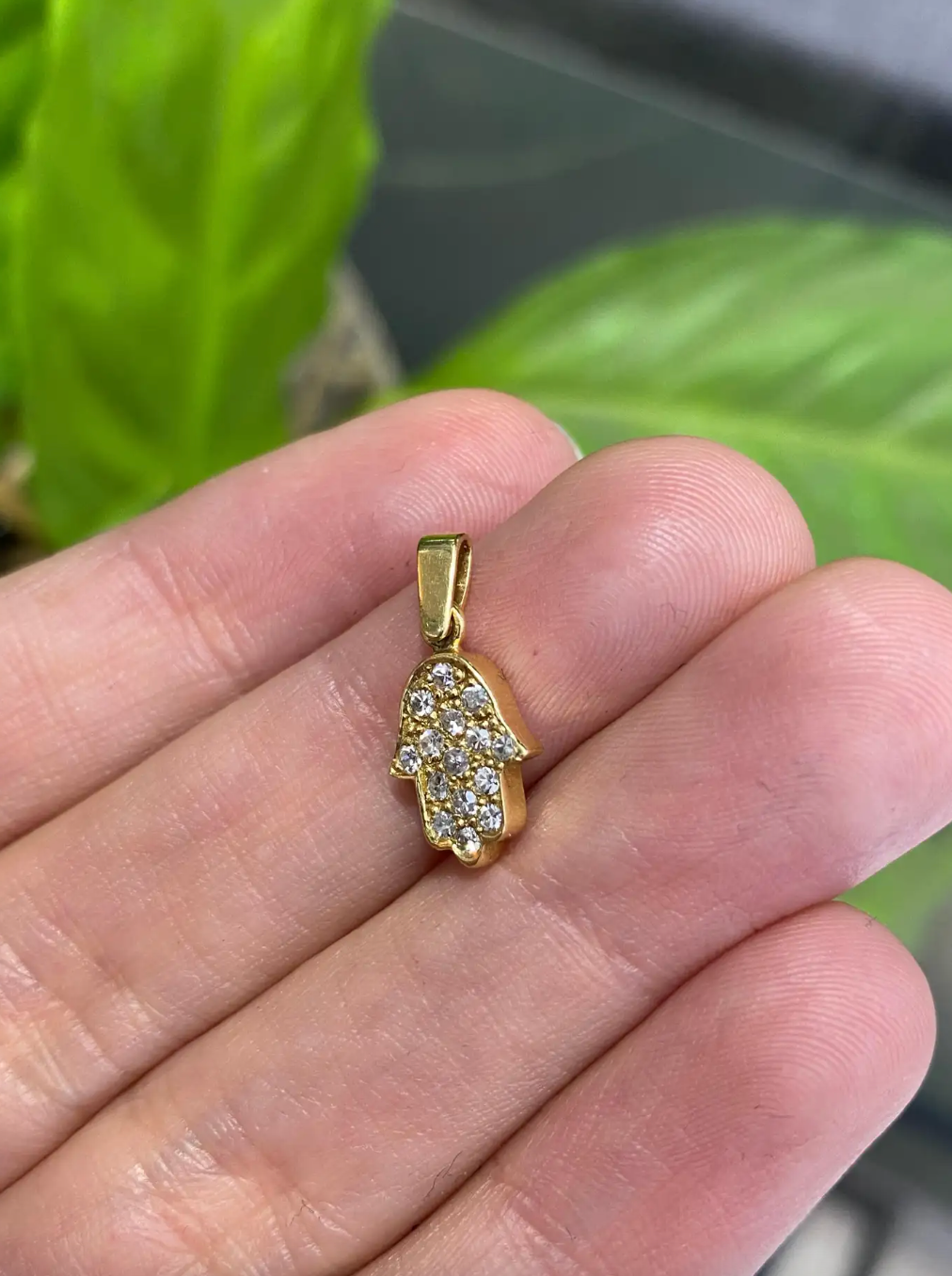 Diamond and 18 Carat Yellow Gold Hamsa Hand Pendant