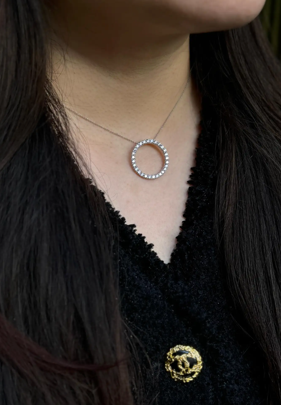 Diamond Set 'Circle Of Life' Pendant Necklace in 14 Carat White Gold