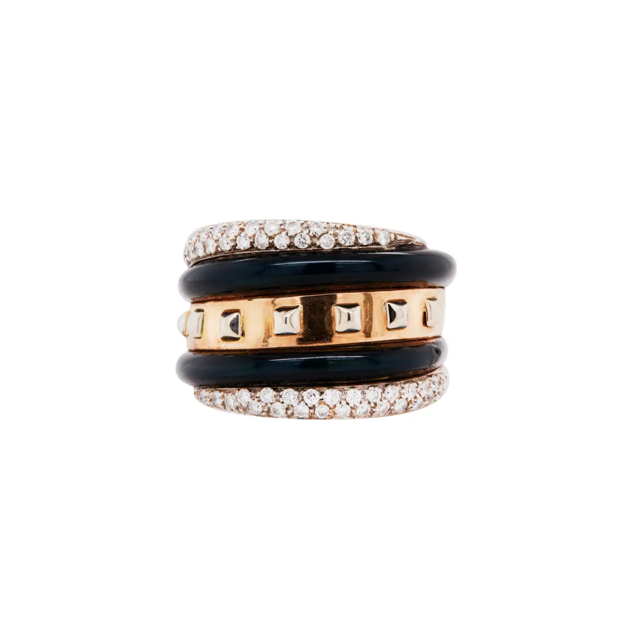 La Nouvelle Bague Diamond & Black Enamel 18 Carat Gold Wide Band Cocktail Ring