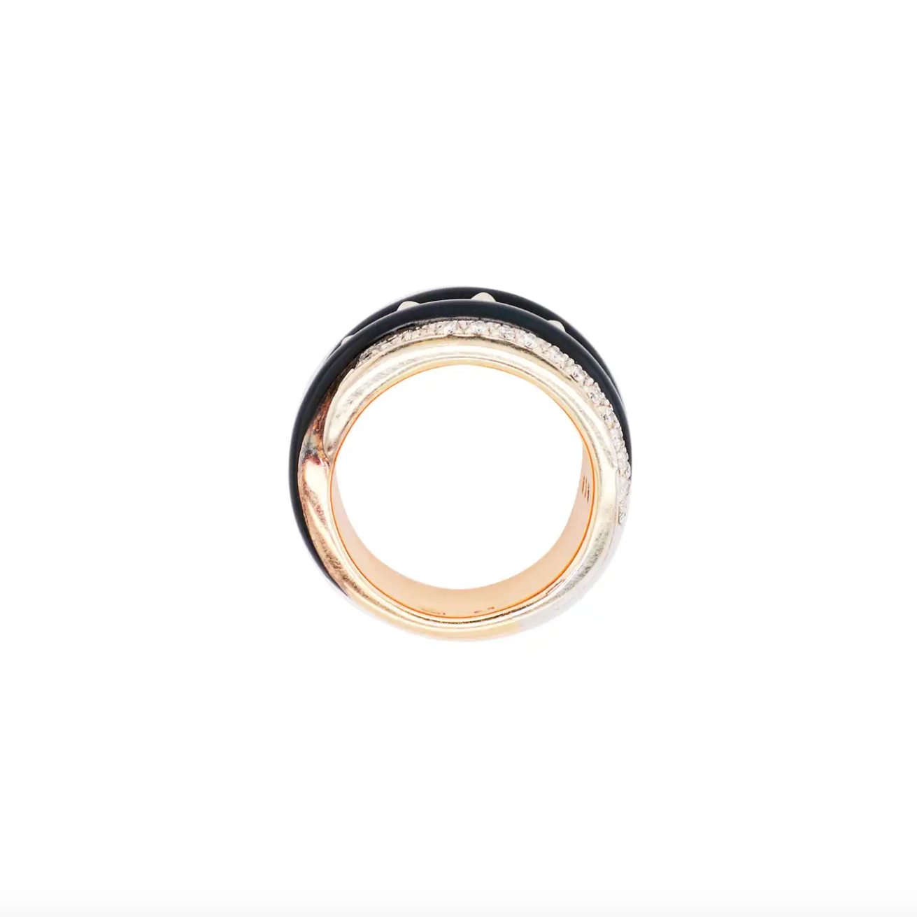 La Nouvelle Bague Diamond & Black Enamel 18 Carat Gold Wide Band Cocktail Ring