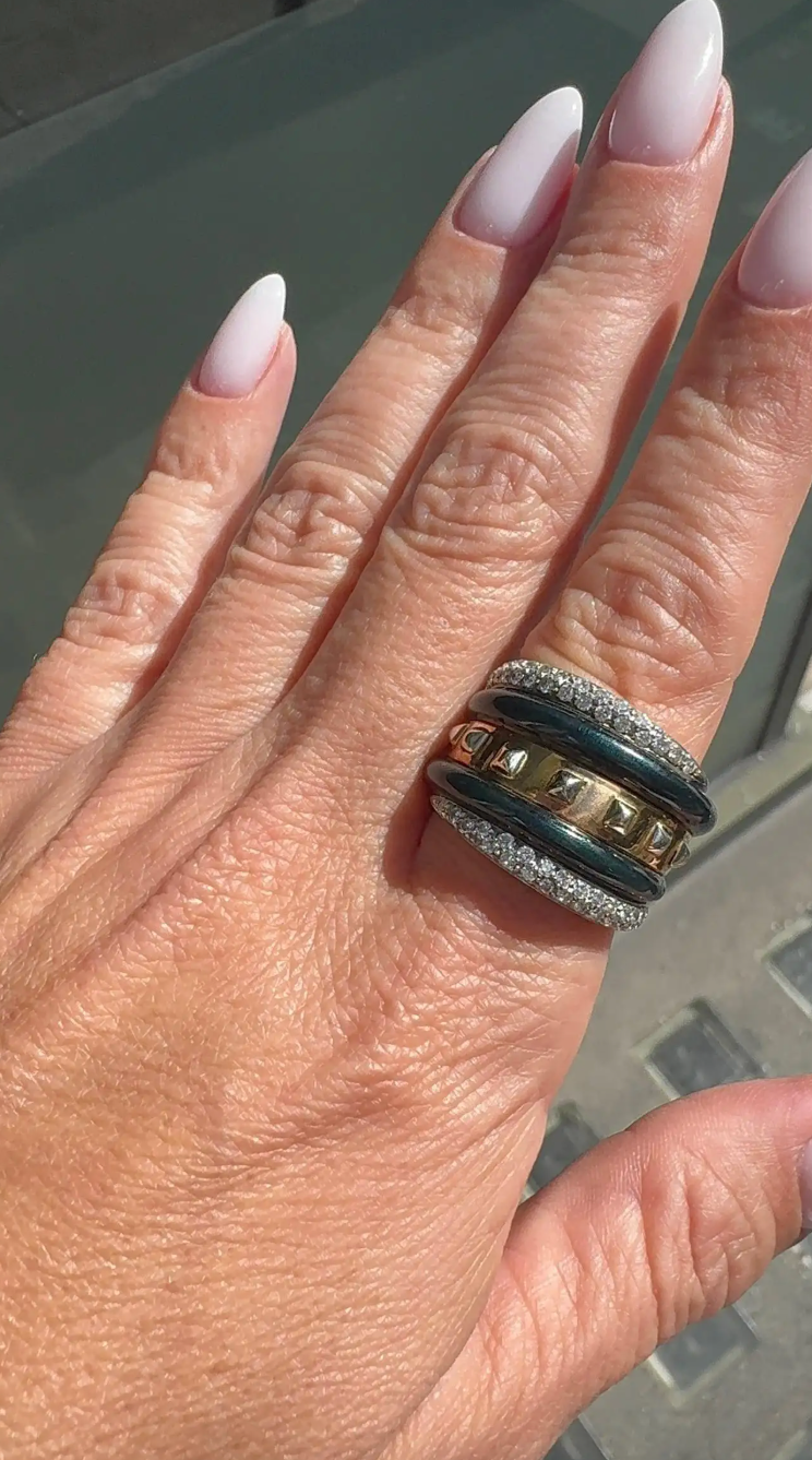 La Nouvelle Bague Diamond & Black Enamel 18 Carat Gold Wide Band Cocktail Ring