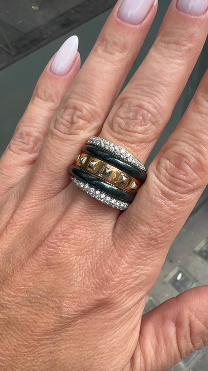 La Nouvelle Bague Diamond & Black Enamel 18 Carat Gold Wide Band Cocktail Ring