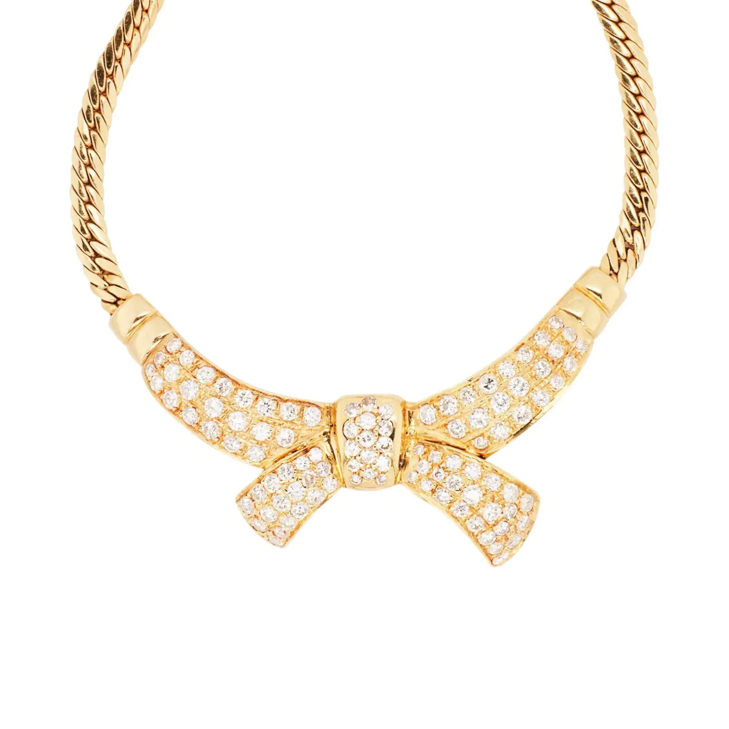 Vintage Diamond and 18 Carat Yellow Gold Large Bow Motif Necklace