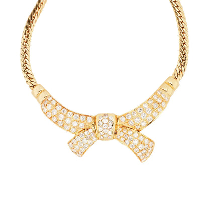 Vintage Diamond and 18 Carat Yellow Gold Large Bow Motif Necklace