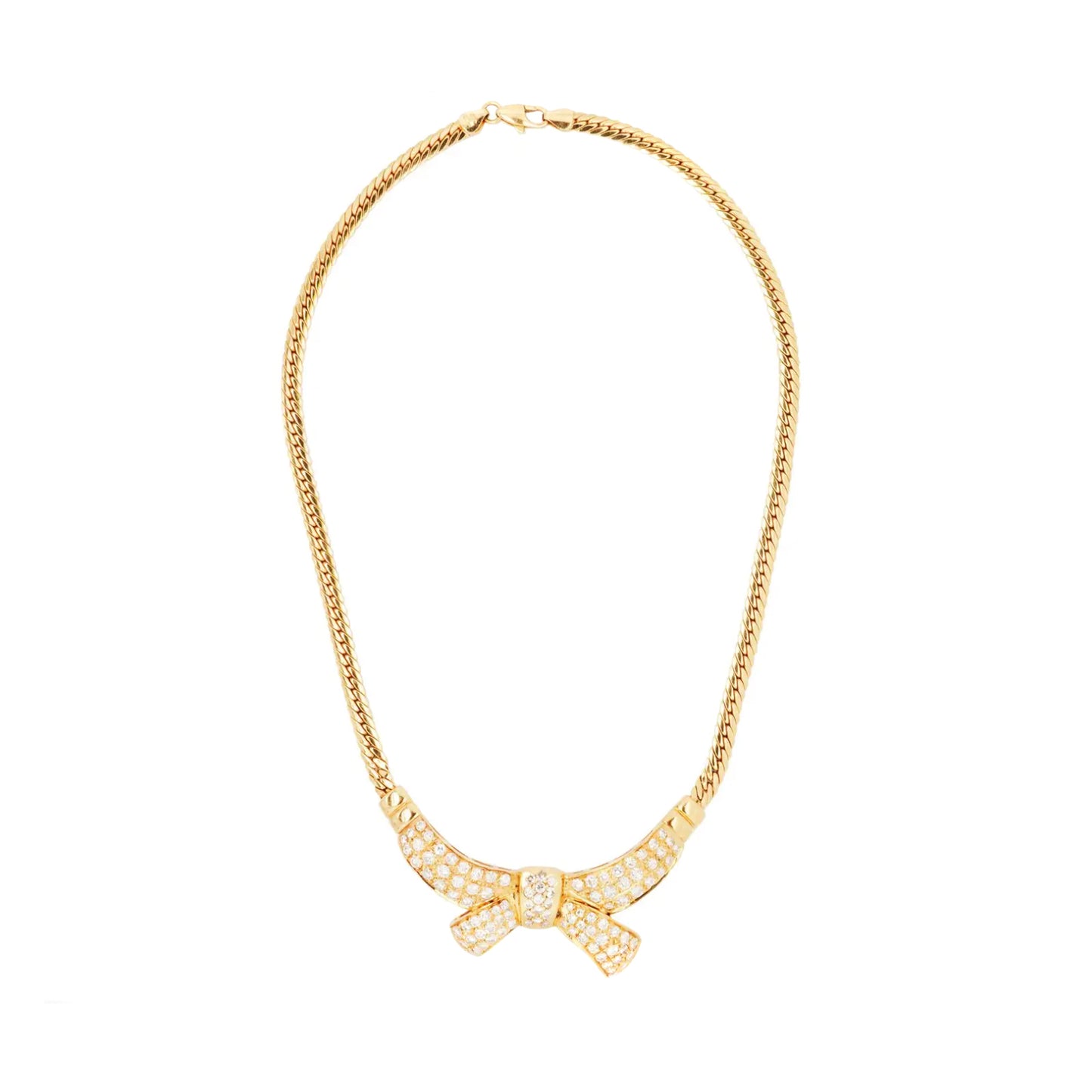 Vintage Diamond and 18 Carat Yellow Gold Large Bow Motif Necklace