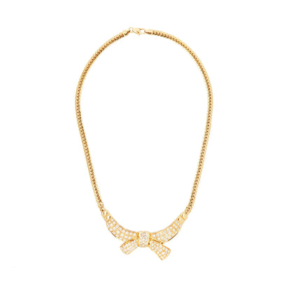 Vintage Diamond and 18 Carat Yellow Gold Large Bow Motif Necklace
