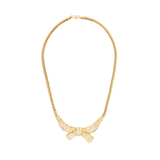 Vintage Diamond and 18 Carat Yellow Gold Large Bow Motif Necklace