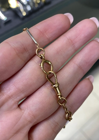 Antique 18 Carat Rose Gold and Platinum Two-Tone Bar Link Chain with T-Bar