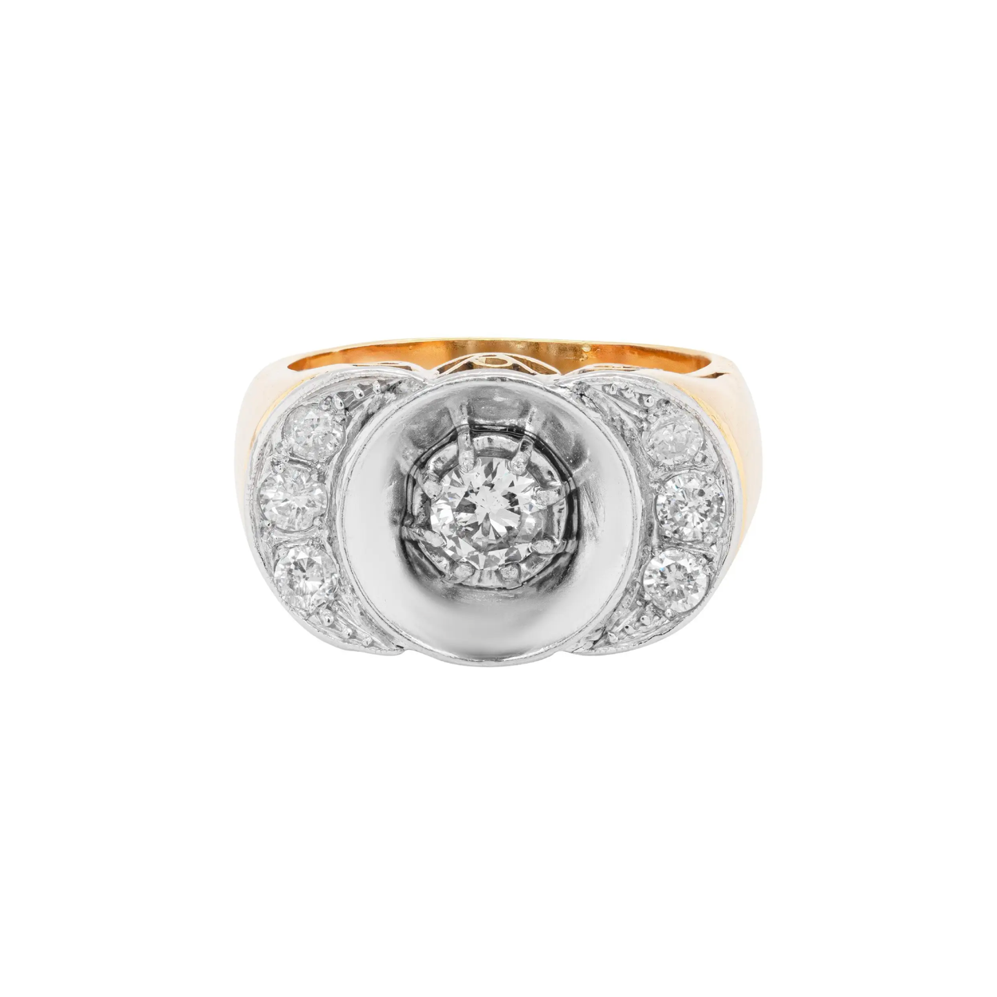 Diamond 18 Carat White and Yellow Gold Art Deco Style Dress Ring