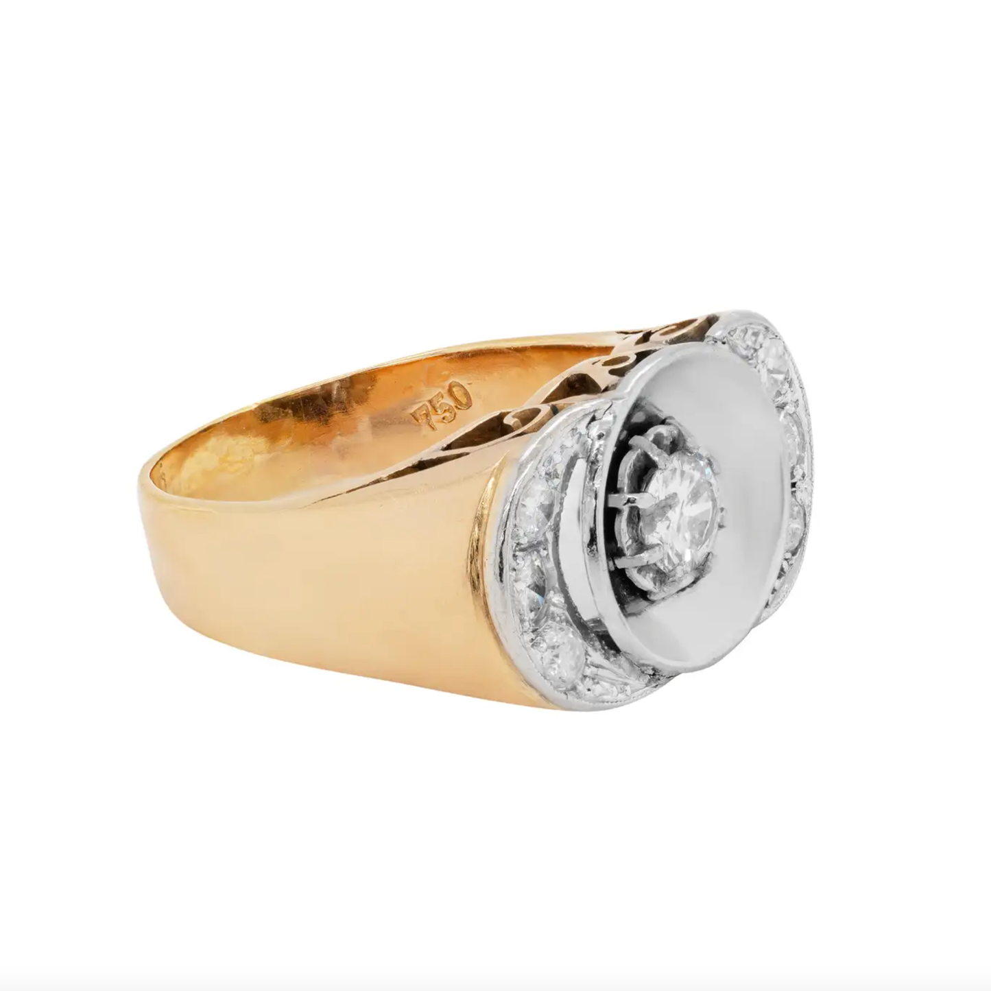 Diamond 18 Carat White and Yellow Gold Art Deco Style Dress Ring