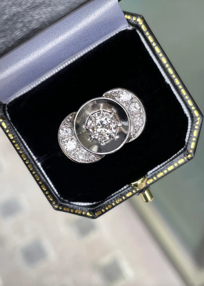 Diamond 18 Carat White and Yellow Gold Art Deco Style Dress Ring