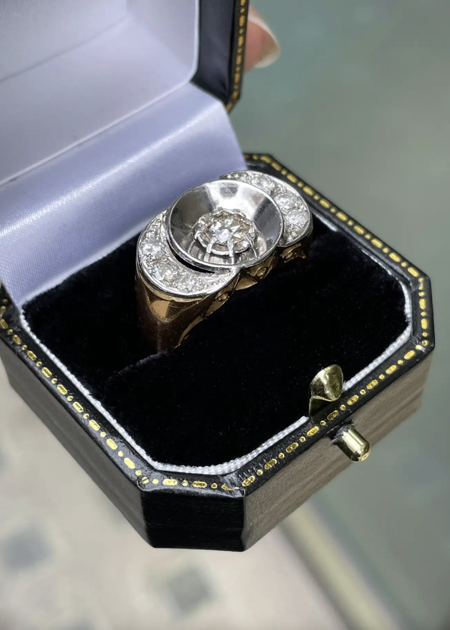 Diamond 18 Carat White and Yellow Gold Art Deco Style Dress Ring