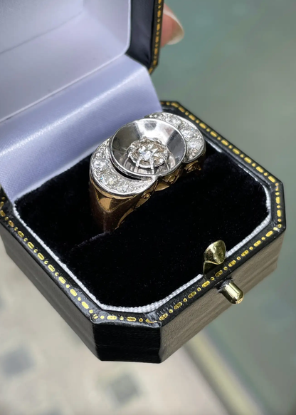 Diamond 18 Carat White and Yellow Gold Art Deco Style Dress Ring
