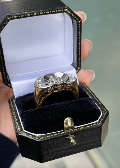 Diamond 18 Carat White and Yellow Gold Art Deco Style Dress Ring