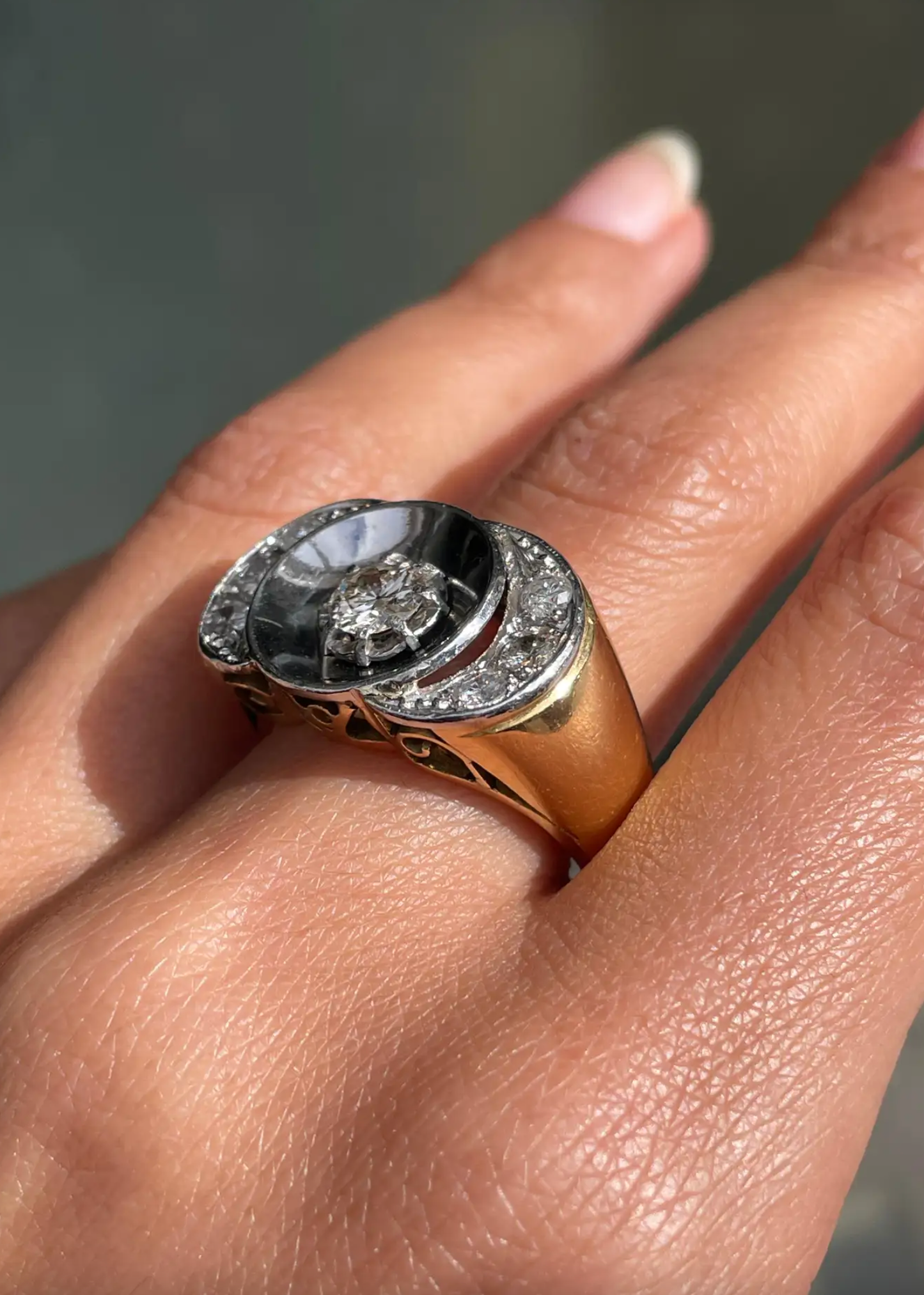 Diamond 18 Carat White and Yellow Gold Art Deco Style Dress Ring